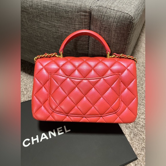 ✖️SOLD✖️Chanel 21S Iridescent Red/Dark Pink Mini Rectangle Top Handle - Picture 2 of 7